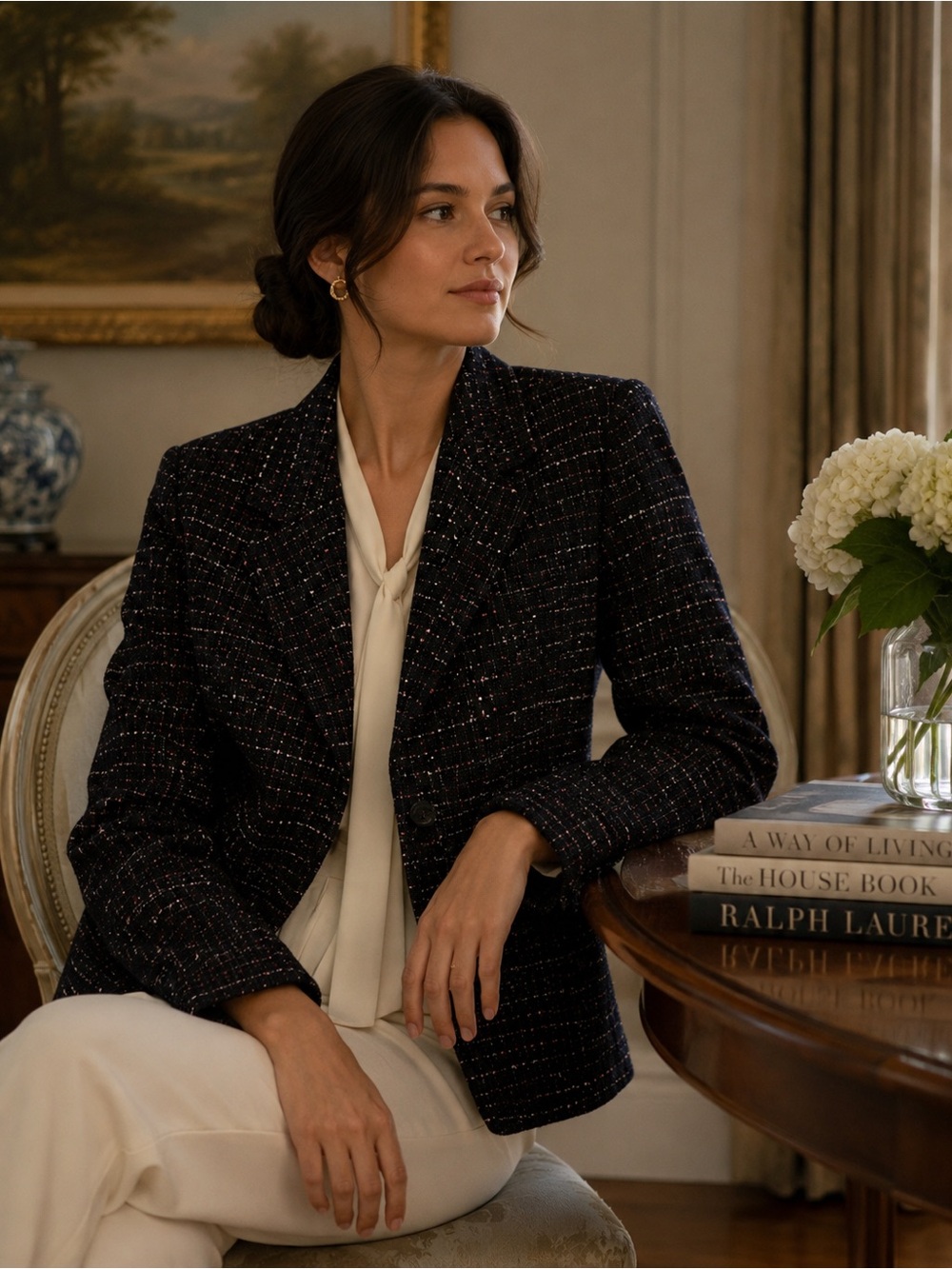 Emma James Size 14 Black Tweed Blazer Multicolor Fleck Classic Luxury Jacket